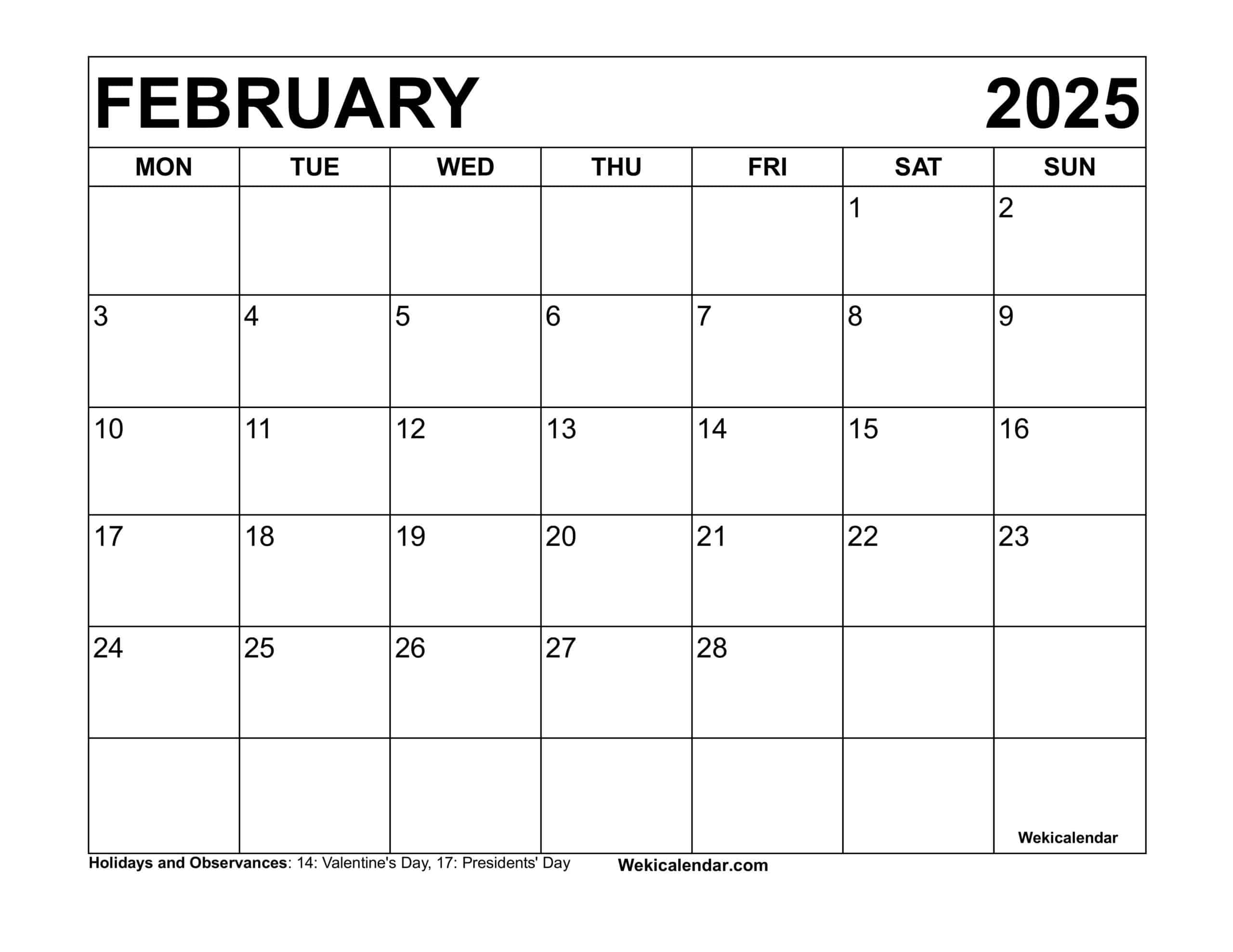 February 2025 Calendar